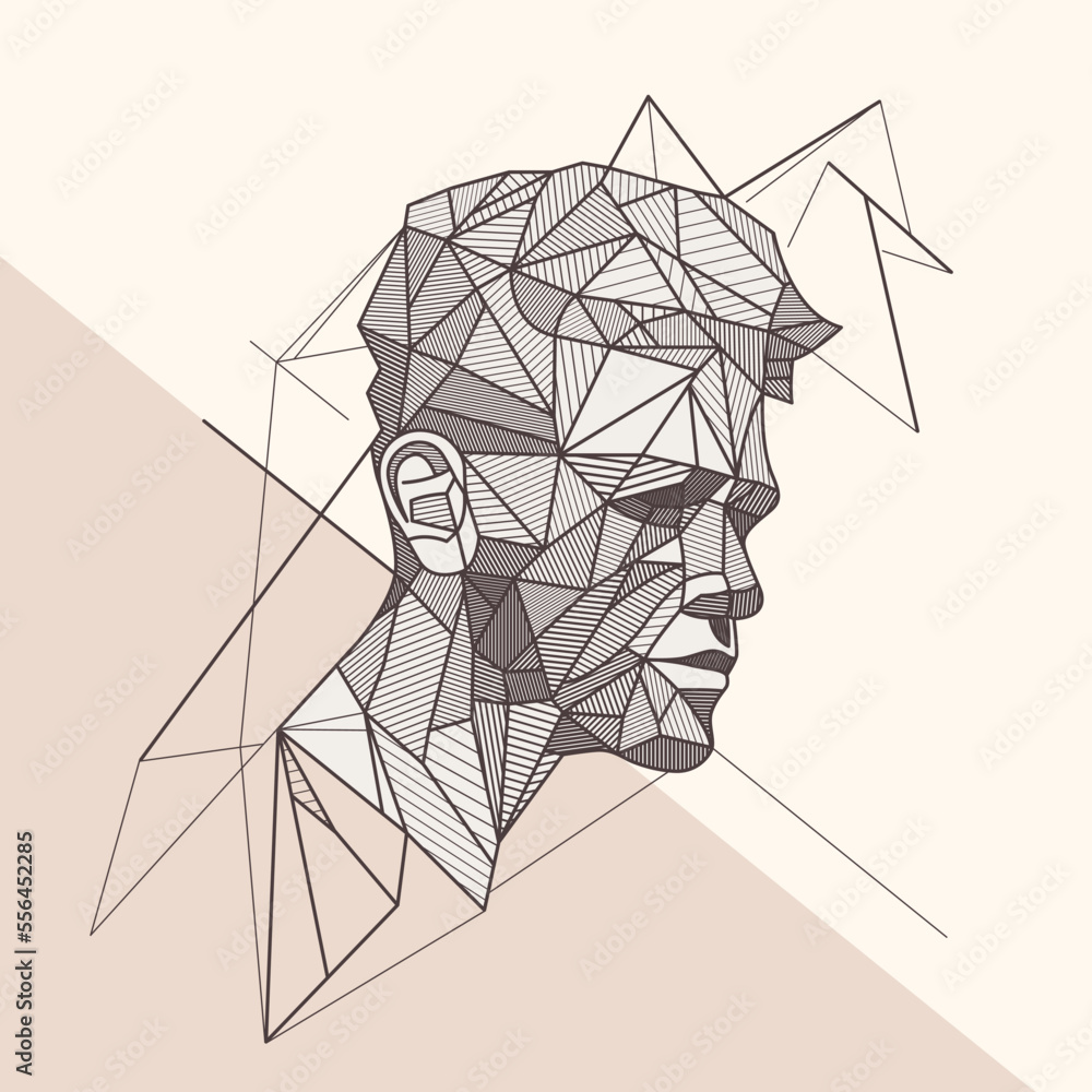 Polygonal human face, modern design, angular shapes, vector illustration