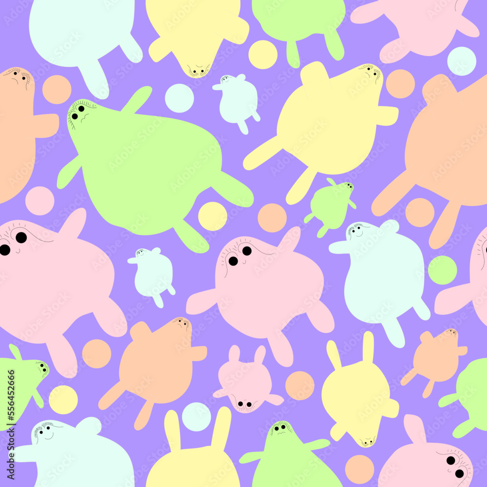 Cute bubbies cartoon seamless pattern. Abstract cartoon characters seamless vector pastel pattern. 