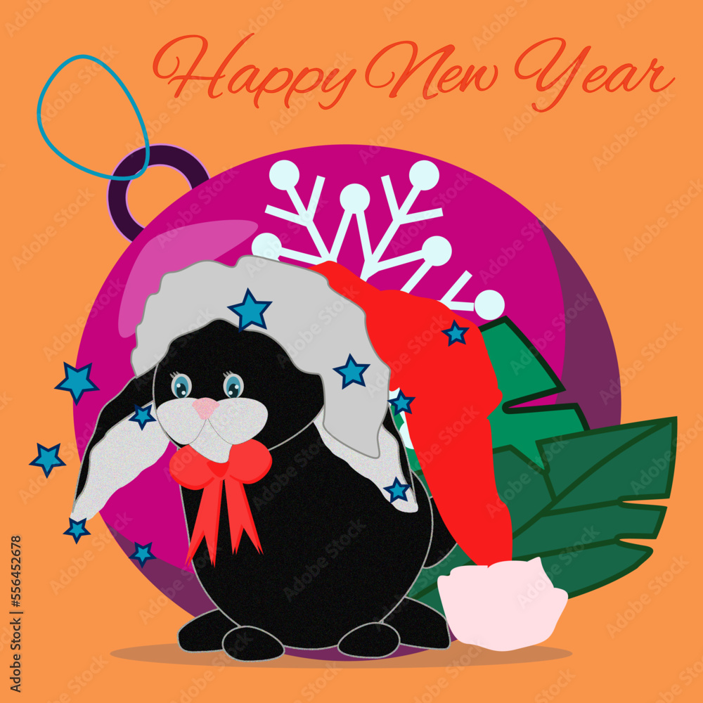 Naklejka premium HAPPY NEW YEAR, rabit , 