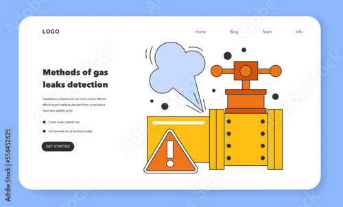Natural gas leakage detection web banner or landing page. Pipeline defect