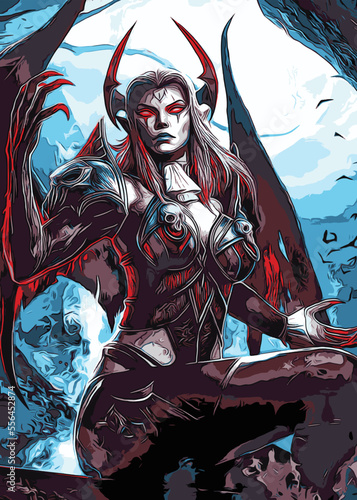 Woman Devil Hero Fantasy Illustration Poster Design, sexy beautiful devil illustration vector template