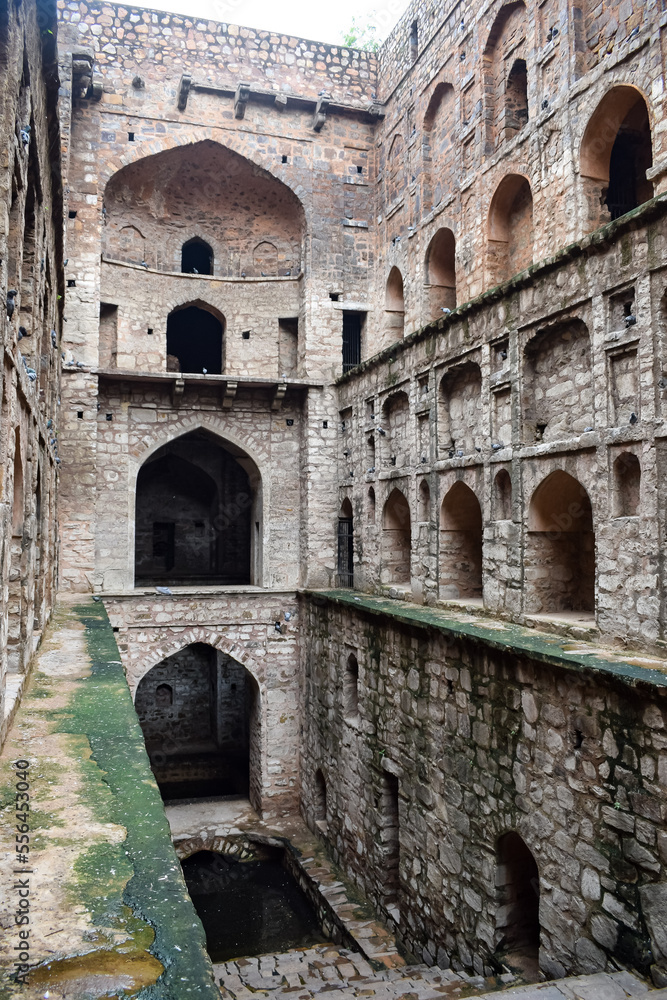 Agrasen Ki Baoli (Step Well) situated in the middle of Connaught placed New Delhi India, Old Ancient archaeology Construction
