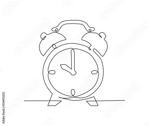 Continuous one line drawing of vintage alarm clock. 10 o'clock on vintage watch hand drawn vector illustration.