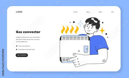 Gas convector web banner or landing page. Household gas appliance.