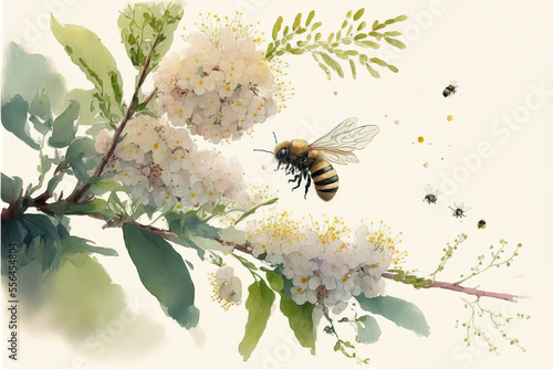 bee bumblebee on flower in spring garden, generative ai