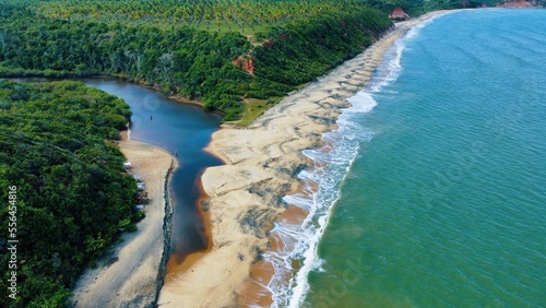 Vista aérea de praia do nordeste do Brasil. Caraíva, Satú e Corumbau - Bahia.