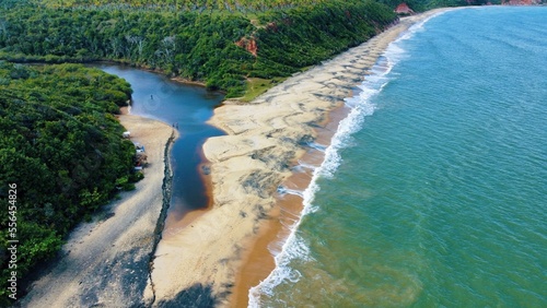 Vista aérea de praia do nordeste do Brasil. Caraíva, Satú e Corumbau - Bahia.