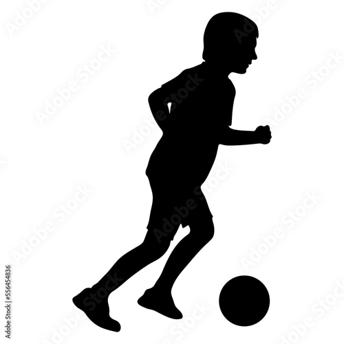 Silhouette of football player boy kicking ball  children game of soccer. Vector illustration