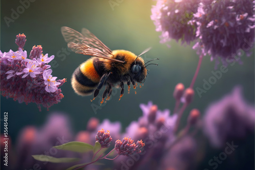 bee bumblebee on flower in spring garden, generative ai