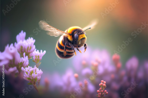 bee bumblebee on flower in spring garden, generative ai