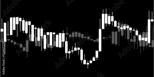 Black and white Japanese candlestick graph chart on white background. Market investment. Forex trading, stock exchange and crypto price technical analysis vector illustration. Traders tool © Kusandra