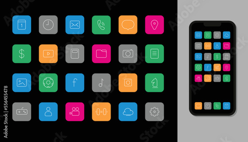 Flat smartphone icons for applications