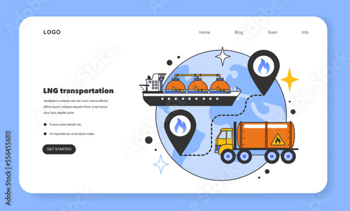 LNG transportation web banner or landing page. Liquefied natural