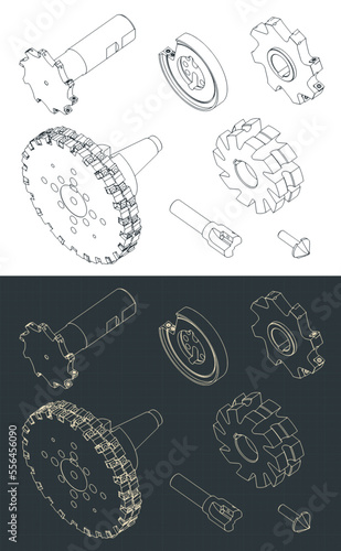 Milling cutters isometric blueprints