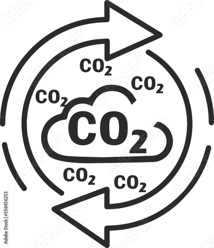 Capture and storage CO2 icon, CO2 recycling icon black vector