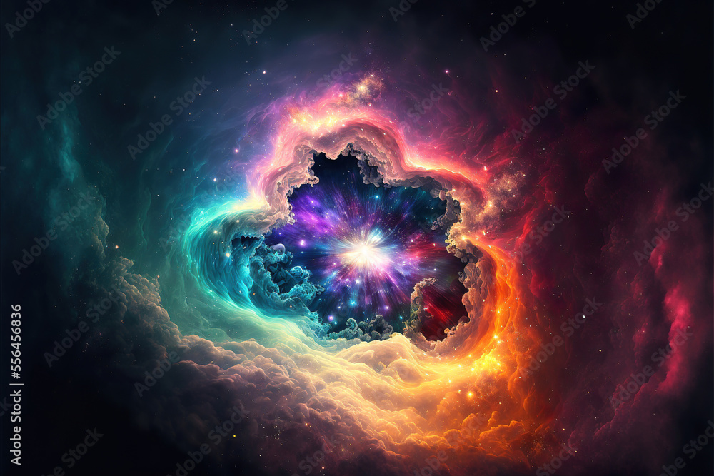 beautiful colorful abstract supernova explosion nebula in space with stars,  made with generative ai Stock Illustration