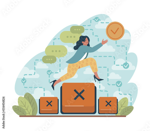 Challenge concept. Character overcoming obstacles and hurdles