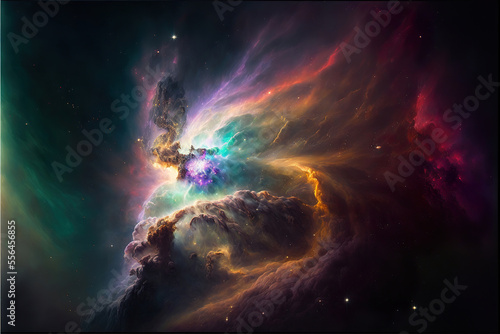 beautiful colorful abstract supernova explosion nebula in space with stars, made with generative ai © Gbor