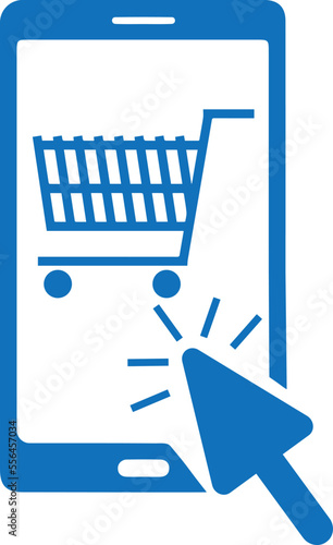 Click and collect order online icon, online order confirm icon blue vector