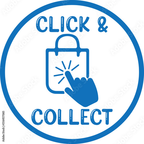 Click and collect order online icon, supermarket icon blue vector
