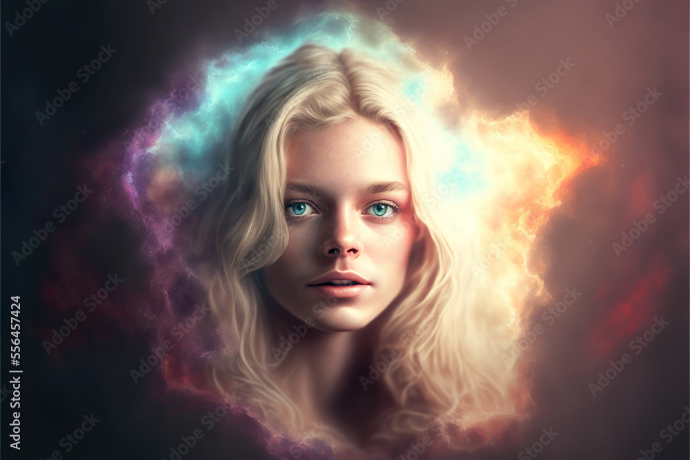 portrait of a beautiful blonde woman with magical fantasy lights portrait of a beautiful blonde woman with magical fantasy lights