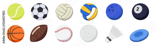 Valokuva Sports balls minimal flat icon set. Cartoon style.