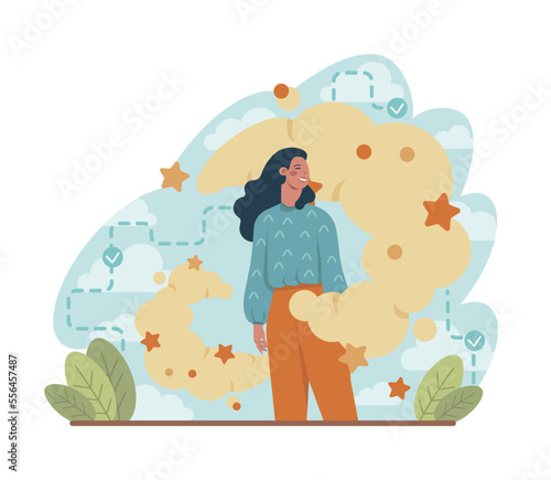 Daydreaming concept. Young characters dreaming or daydreaming