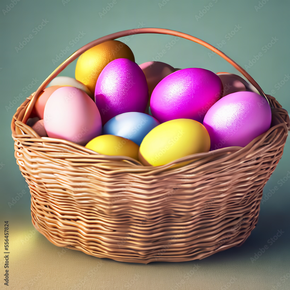 colorful easter eggs in an easter basket