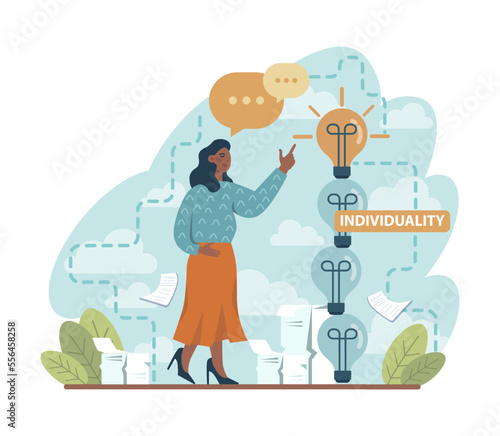 Uniqueness and individuality concept. Character standing out from the crowd