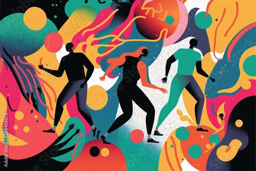 illustration about dancing people on colorful background, ai generated