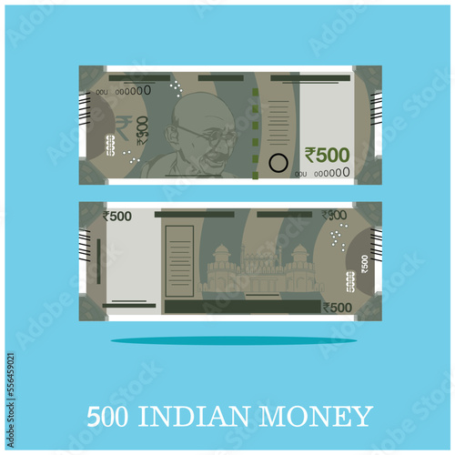 Indian Rupee Vector Illustration. New 500 rupee banknote. Flat style Indian five hundred rupees vector illustration. New Indian Currency