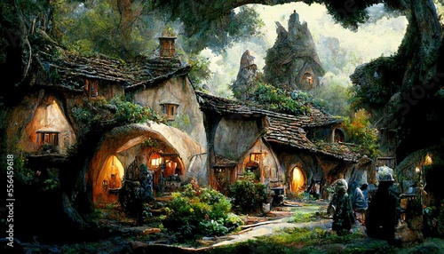 Generative AI : a beautiful elvish village with small houses