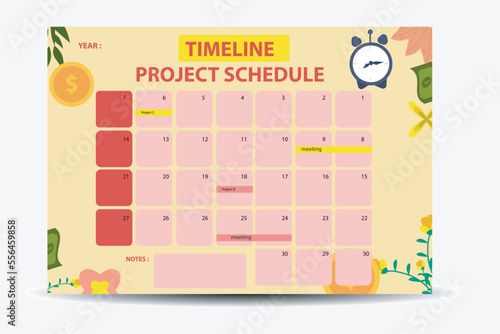 Modern business project time plan template with project tasks in time intervals. Easy to use for your website or presentation.