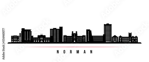 Norman skyline horizontal banner. Black and white silhouette of Norman, Oklahoma. Vector template for your design.