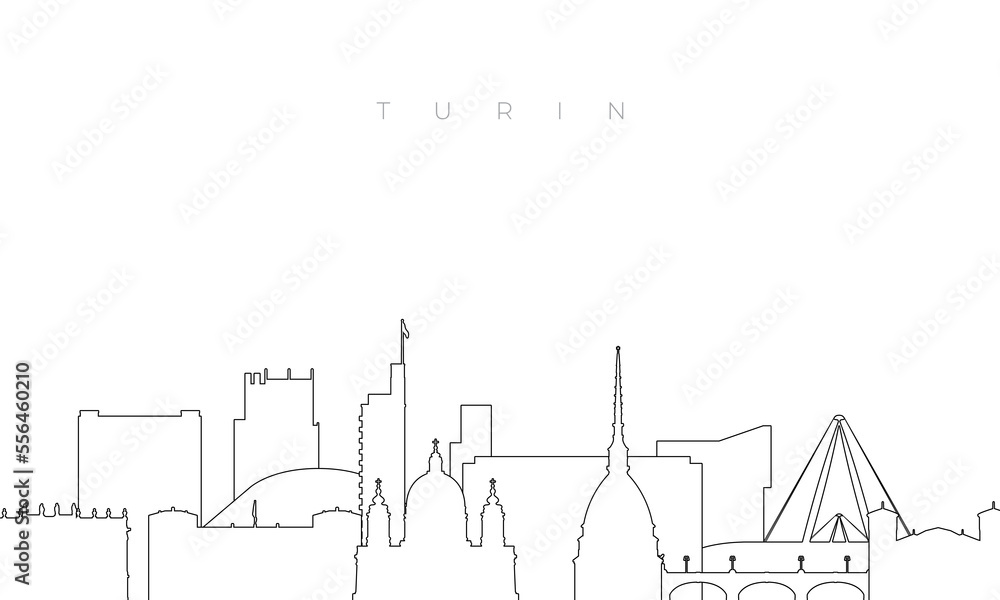 Obraz premium Outline Turin skyline. Trendy template with Turin buildings and landmarks in line style. Stock vector design.