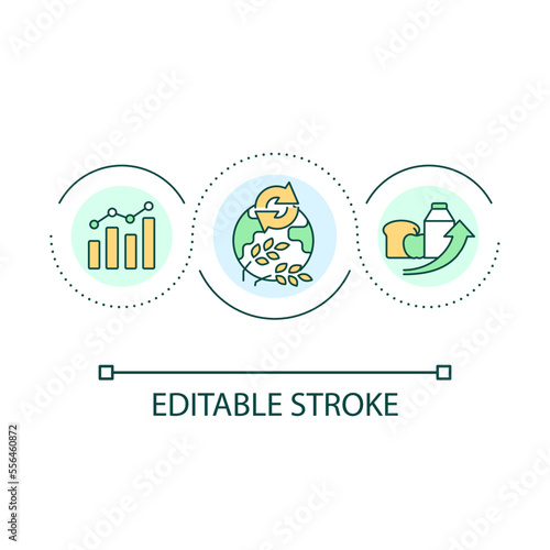 Food security loop concept icon. Global nutrition accessibility. Worldwide foodstuff supply abstract idea thin line illustration. Isolated outline drawing. Editable stroke. Arial font used