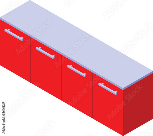 Red kitchen island icon isometric vector. Interior home. Window shiny