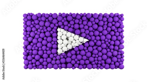 Youtube button sign made with balls, logo of social media in purple and white colour with sign of play, creative music play button, 3D rendering photo