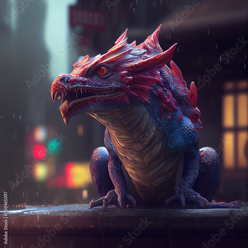 Fantasy Dragon head lizard concept art. Generative AI