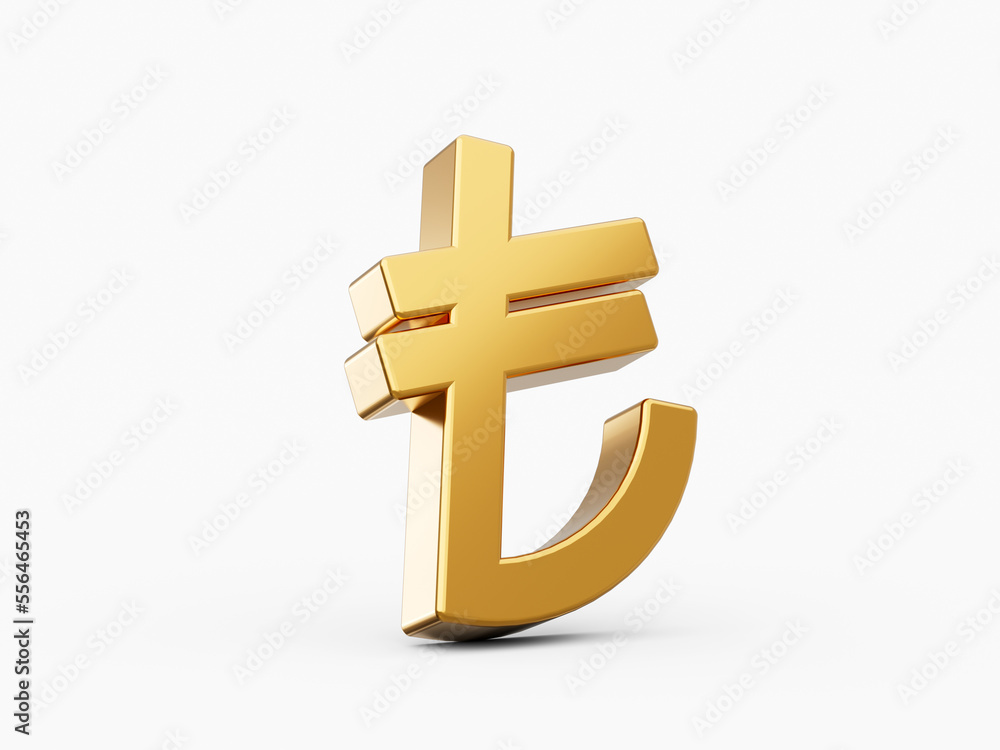 Fototapeta premium Gold Turkish Lira sign isolated on white background 3D illustration