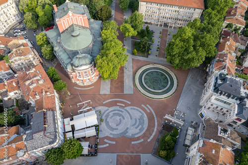 Aerial view of the Independence square in Varna center, Bulgaria. Varna is the sea capitol of Bulgaria