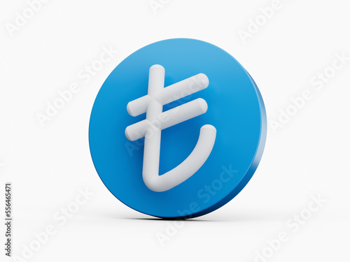 Blue Coin with lira symbol White. The Turkish Currency Sign. 3D Design Coins. 3d illustration