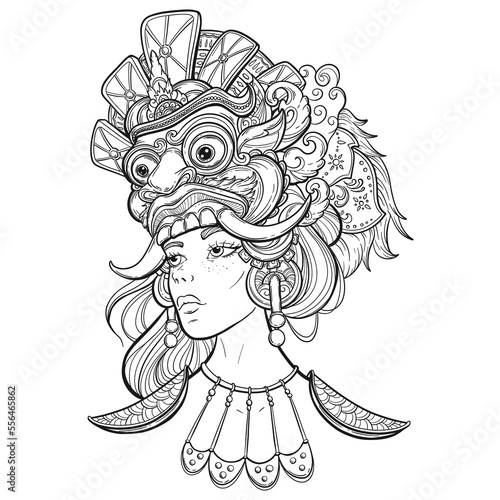 Tribal Fusion Boho Goddess. Beautiful divine diva girl with ornate crown, kokoshnik inspired. Bohemian goddess. Hand drawn elegant illustration. Lotus flower, ethnic art, patterned Indian paisley.