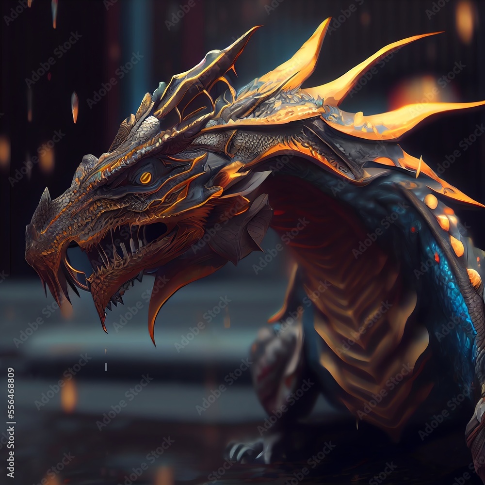 Fantasy Dragon head lizard concept art. Generative AI Fantasy Dragon head lizard concept art. Generative AI