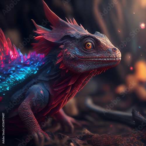 Fantasy Dragon head lizard concept art. Generative AI