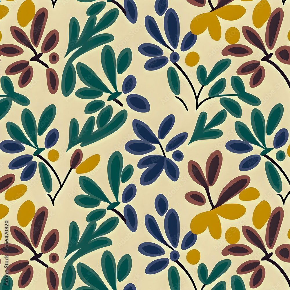 Floral pattern, Flat design style, retro illustration