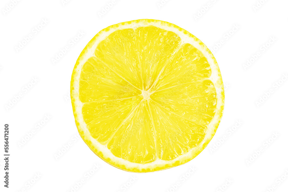 Round lemon slice citrus fruit, isolated on transparent background, top view Round lemon slice citrus fruit, isolated on transparent background, top view
