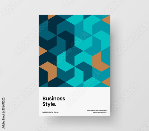 Bright company brochure A4 vector design layout. Unique geometric tiles corporate identity illustration.