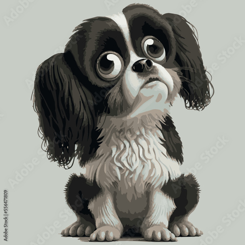 Cute comic dog illustrate, cartoon dog drawing, spaniel King Charles cavalier