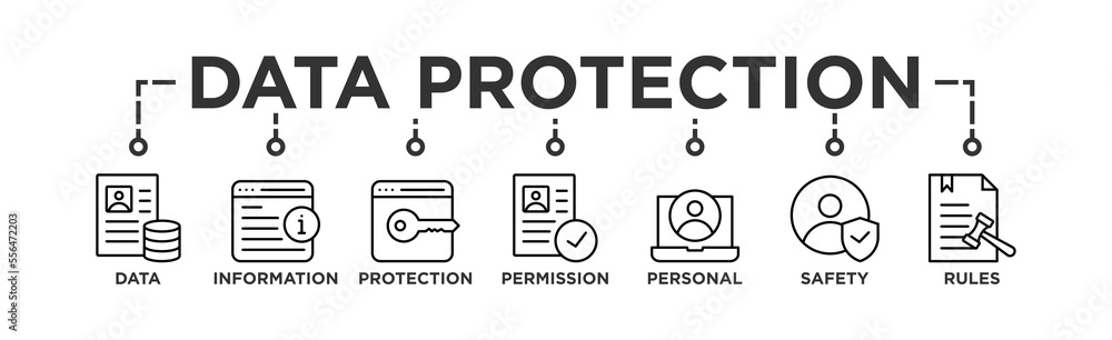 Data protection banner web icon vector illustration concept with icon of data, information, protection, permission, personal, safety and rules Data protection banner web icon vector illustration concept with icon of data, information, protection, permission, personal, safety and rules